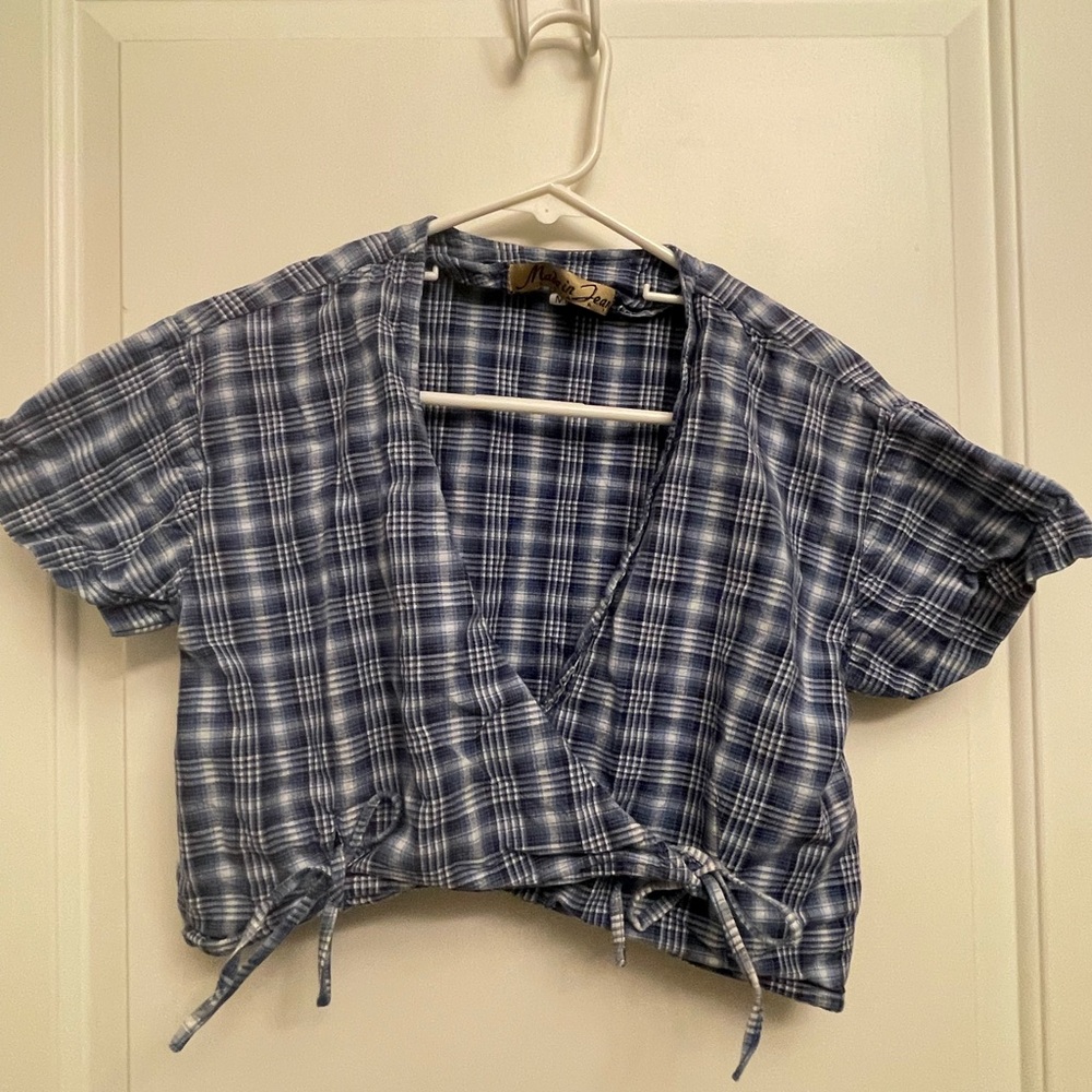 Made in Jeans Blue Plaid Women's Wrap Top